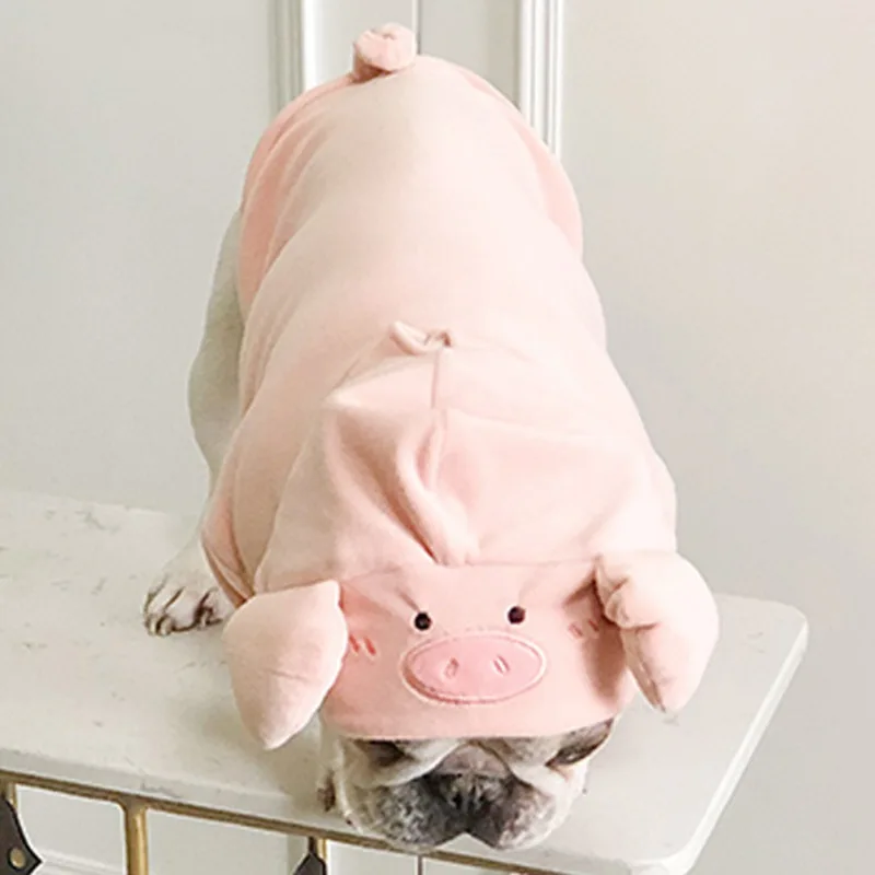 Dog Cute Pig Head Hoodies Clothes Pet Puppy Cartoon Costumes Plush Jumpsuit for French Bulldog Teddy Clothes, S/M/L