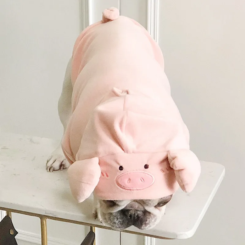 Dog Cute Pig Head Hoodies Clothes Pet Puppy Cartoon Costumes Plush Jumpsuit for French Bulldog Teddy Clothes, S/M/L