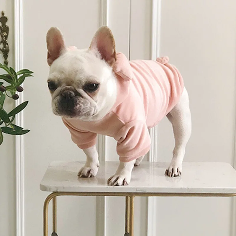 Dog Cute Pig Head Hoodies Clothes Pet Puppy Cartoon Costumes Plush Jumpsuit for French Bulldog Teddy Clothes, S/M/L
