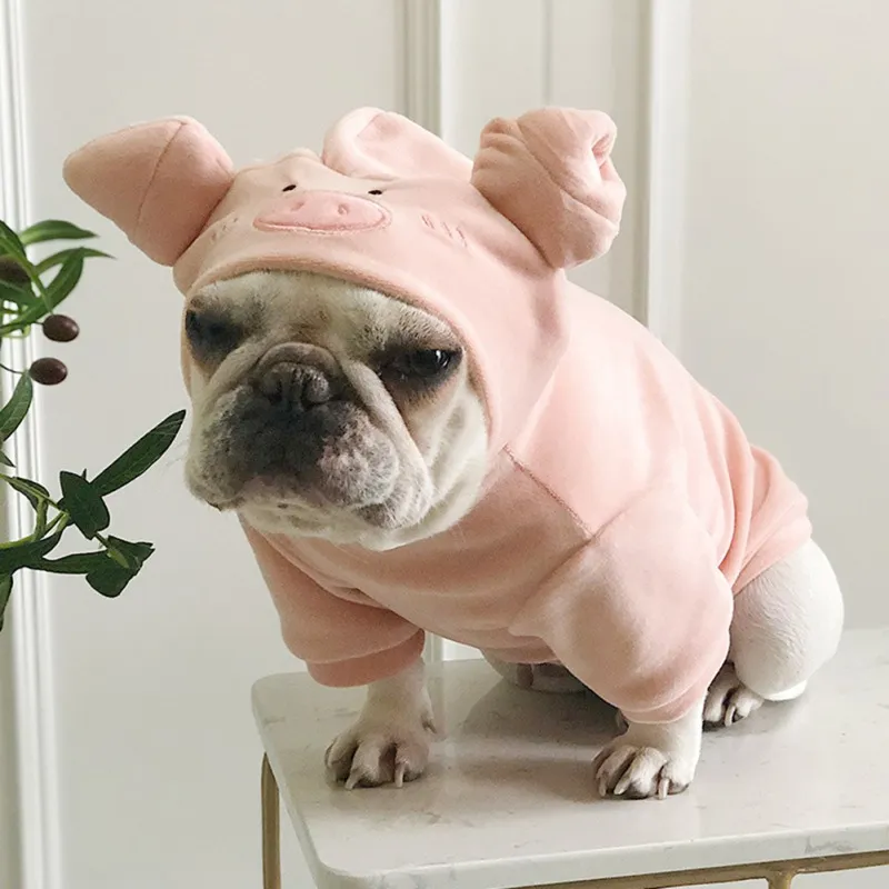 Dog Cute Pig Head Hoodies Clothes Pet Puppy Cartoon Costumes Plush Jumpsuit for French Bulldog Teddy Clothes, S/M/L