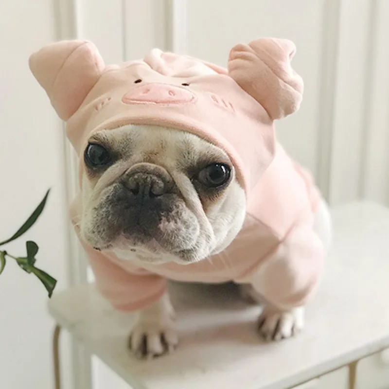 Dog Cute Pig Head Hoodies Clothes Pet Puppy Cartoon Costumes Plush Jumpsuit for French Bulldog Teddy Clothes, S/M/L