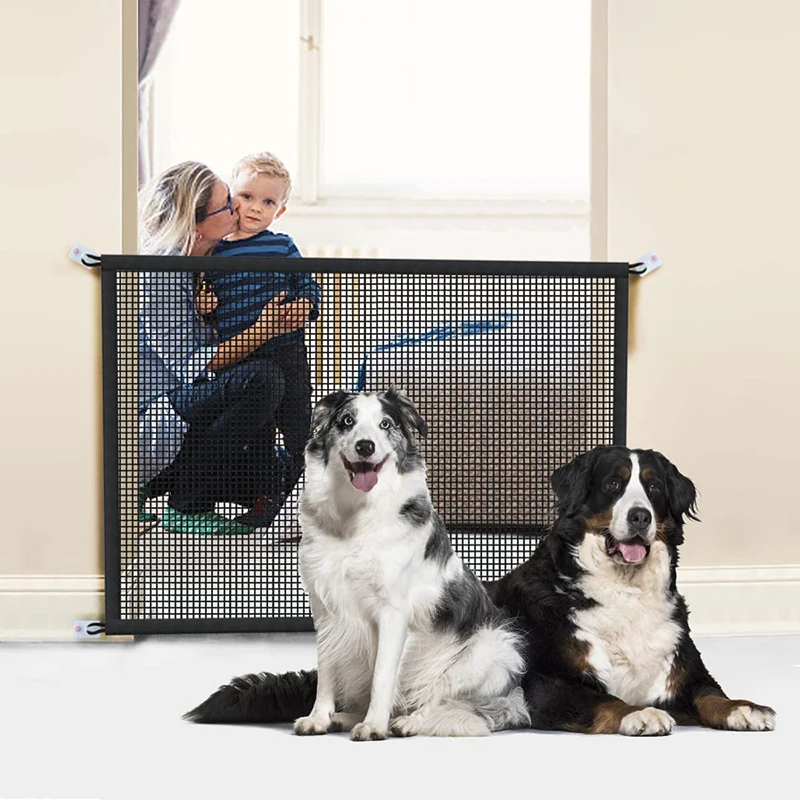 Pet Dog Barrier Fences With 4Pcs Hook Pet Isolated Network Stairs Gate New Folding Breathable Mesh Playpen For Dog Safety Fence
