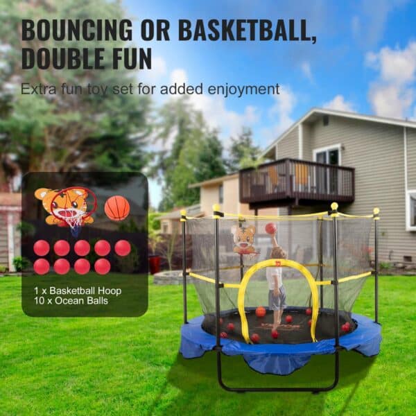 5FT Kids Indoor Outdoor Trampoline with Safety Net & Basketball Hoop - Image 5