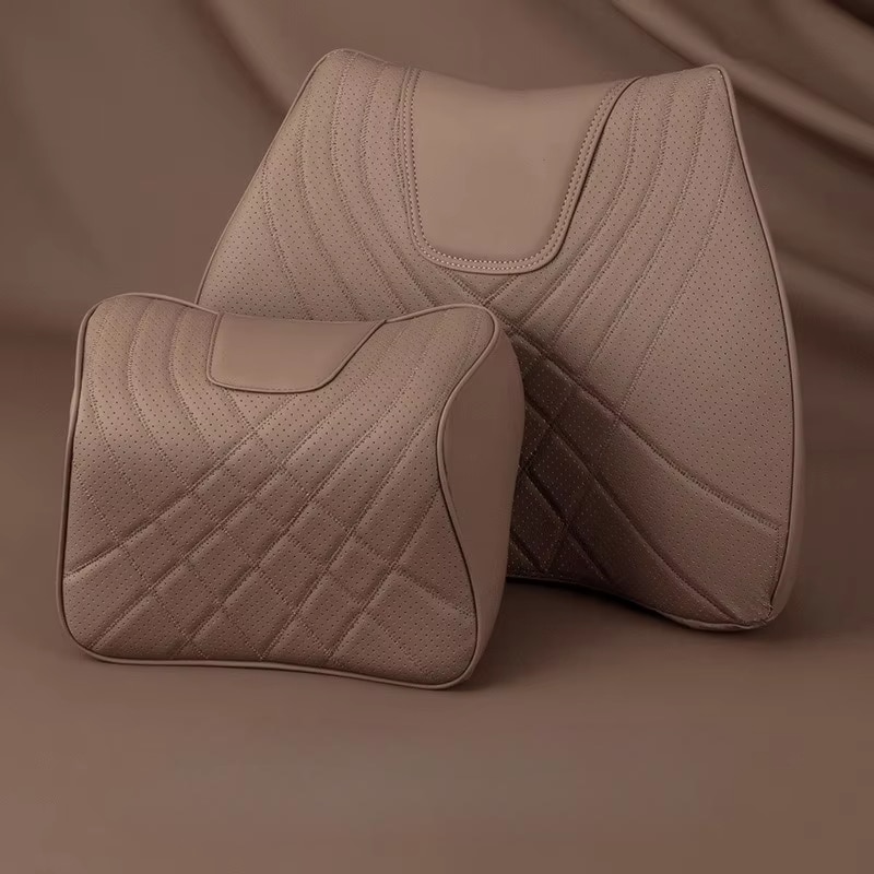 Premium Leather Car Seat Lumbar Support with Memory Foam Neck Pillow
