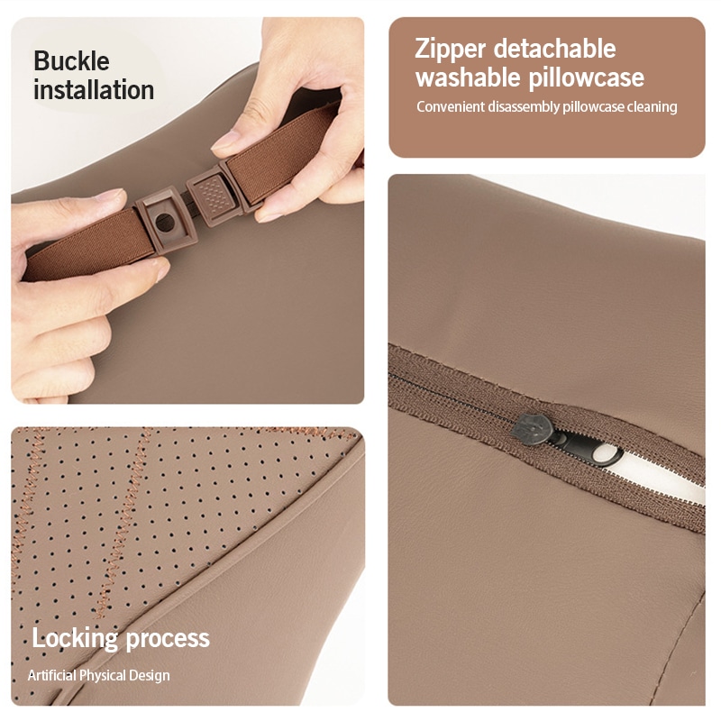 Premium Leather Car Seat Lumbar Support with Memory Foam Neck Pillow - Image 4