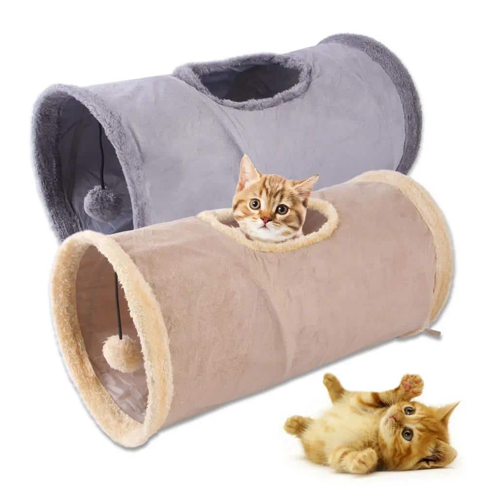 Collapsible Suede Cat & Small Pet Tunnel for Indoor Play & Exercise