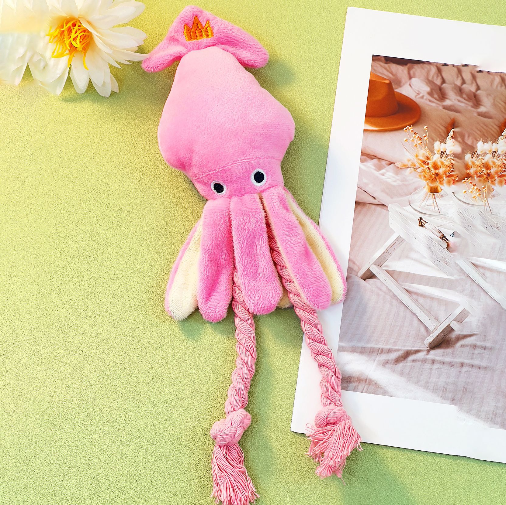 Interactive Pink Squid Dog Chew Toy