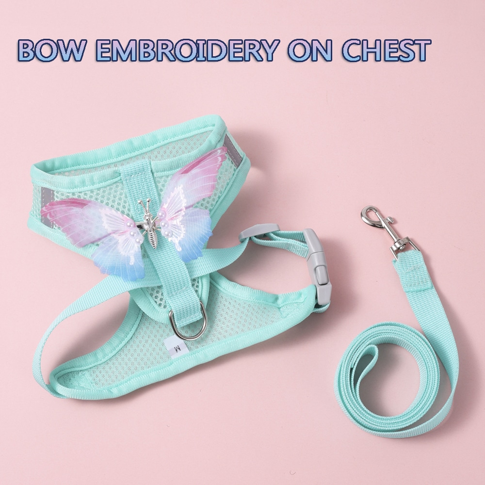 Breathable Small Dog & Cat Harness Set with Butterfly Design for Summer Walks - Image 5