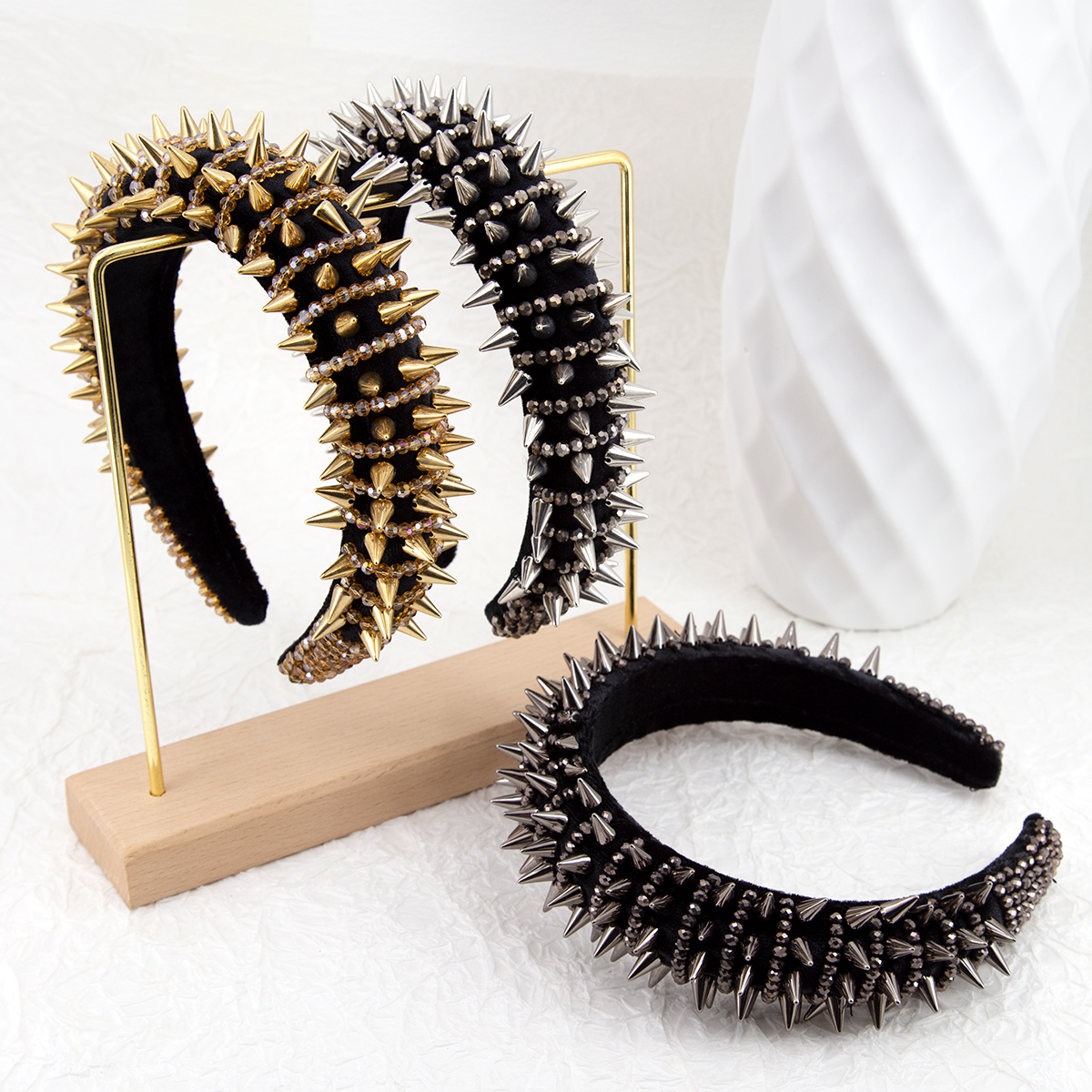 Cool Punk Spike Rivet Studded Wide Headband – Gothic Retro Hair Hoop