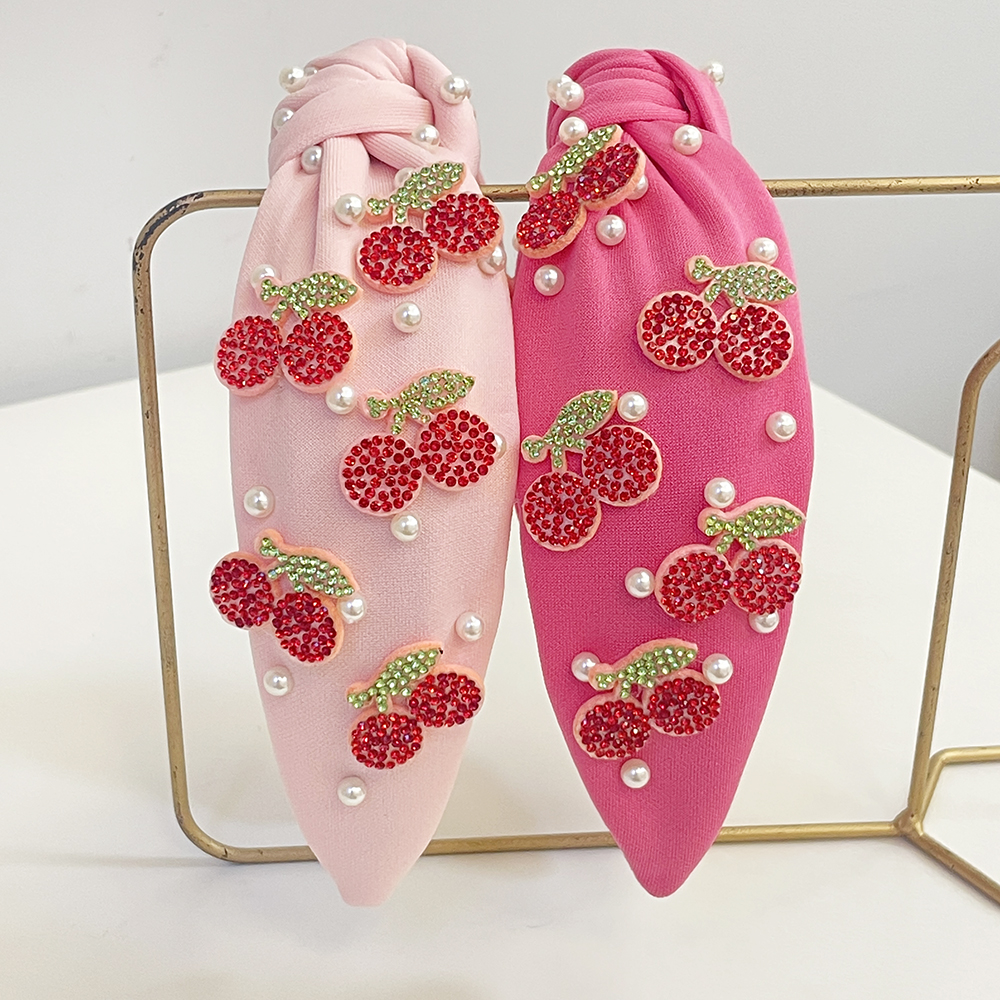 Elegant Cherry Rhinestone Pearl Knot Hairband for Women & Girls