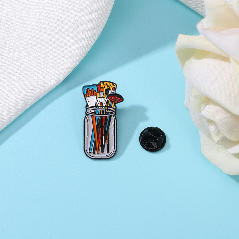 Watercolor Paint Brush Enamel Pin in Clear Jar – Cute Artistic Lapel Brooch - Image 3